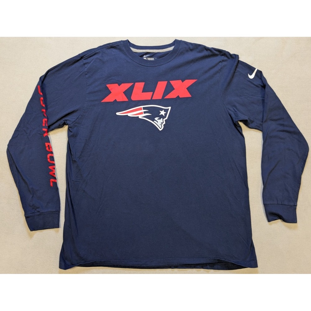 New England Patriots Shirt Mens 2XL XXL Blue Nike Super Bowl Long Sleeve NFL